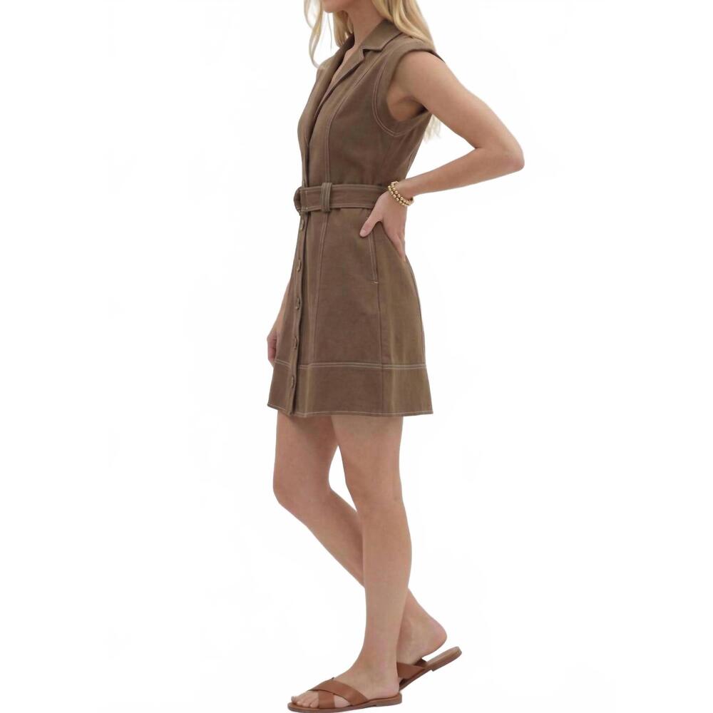 NEW ENTRO tailored outlaw dress in brown - Picture 4 of 5